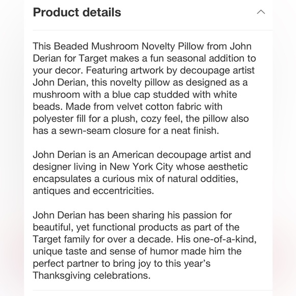 Velvet Beaded Mushroom Pillow, John Derian for Target - Picture 4 of 5